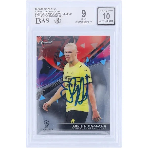 Erling Haaland Signed 2021-22 Topps Finest UEFA #10 Card | Beckett 9