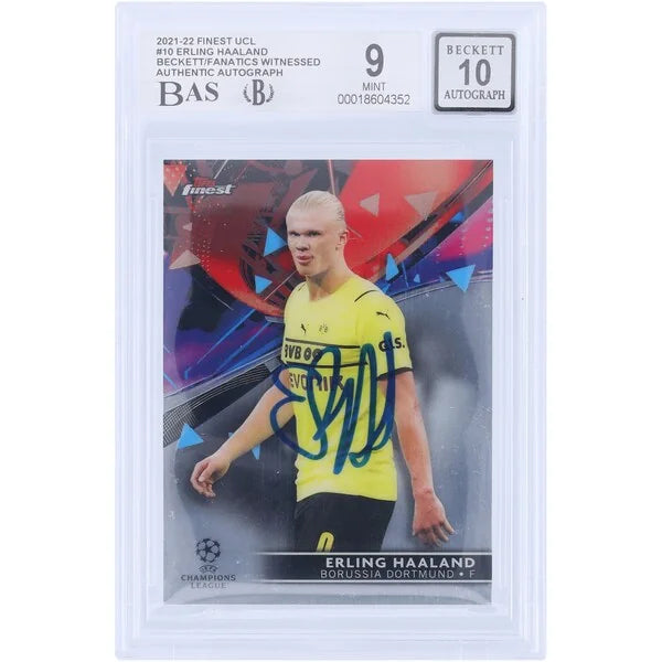 Erling Haaland Signed 2021-22 Topps Finest UEFA #10 Card | Beckett 9