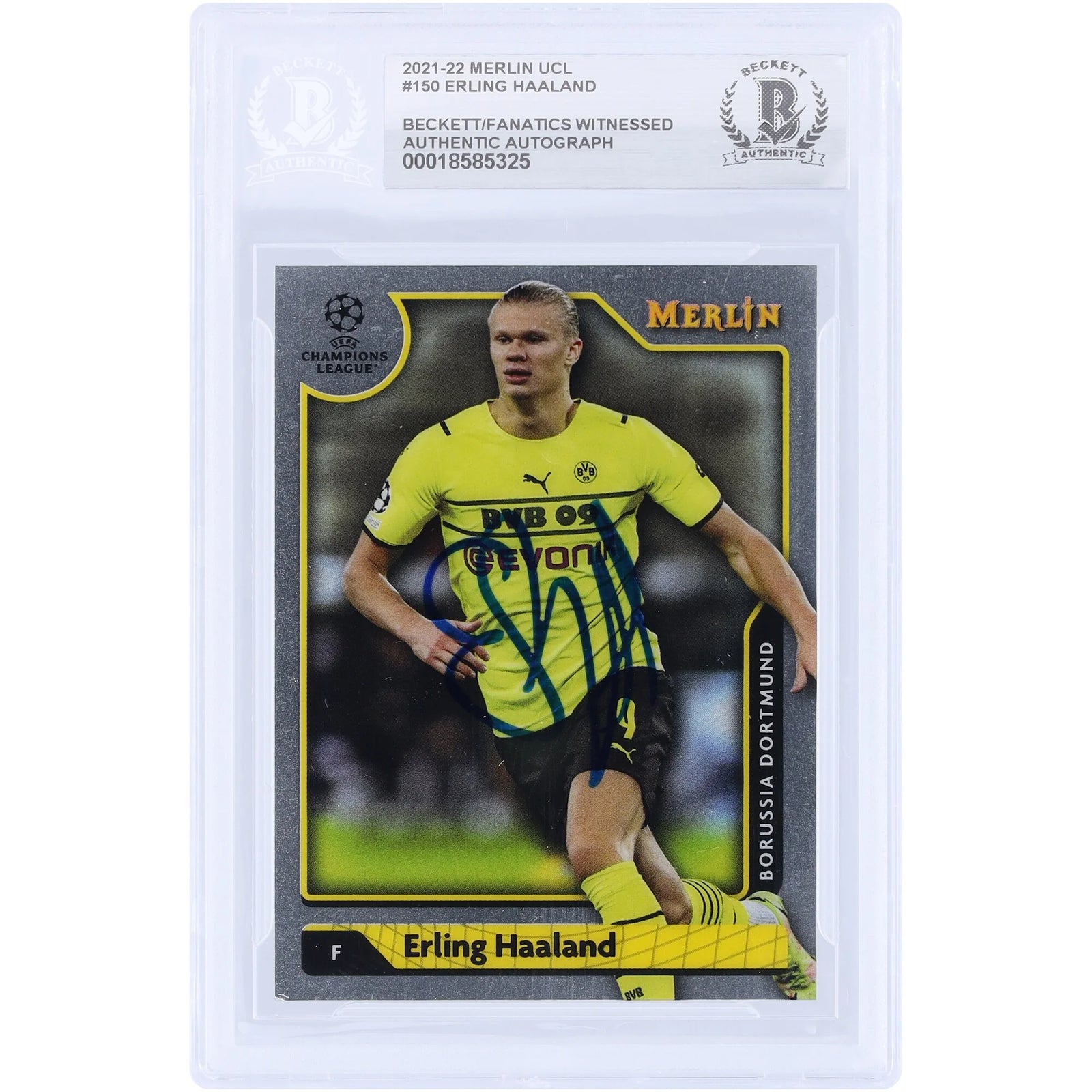 Erling Haaland Signed 2021-22 Topps Merlin UEFA #150 Card | Beckett Authenticated