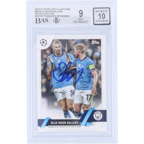 Erling Haaland Signed 2022-23 Topps UEFA Blue Moon Ballers #86 | Beckett Authenticated 9