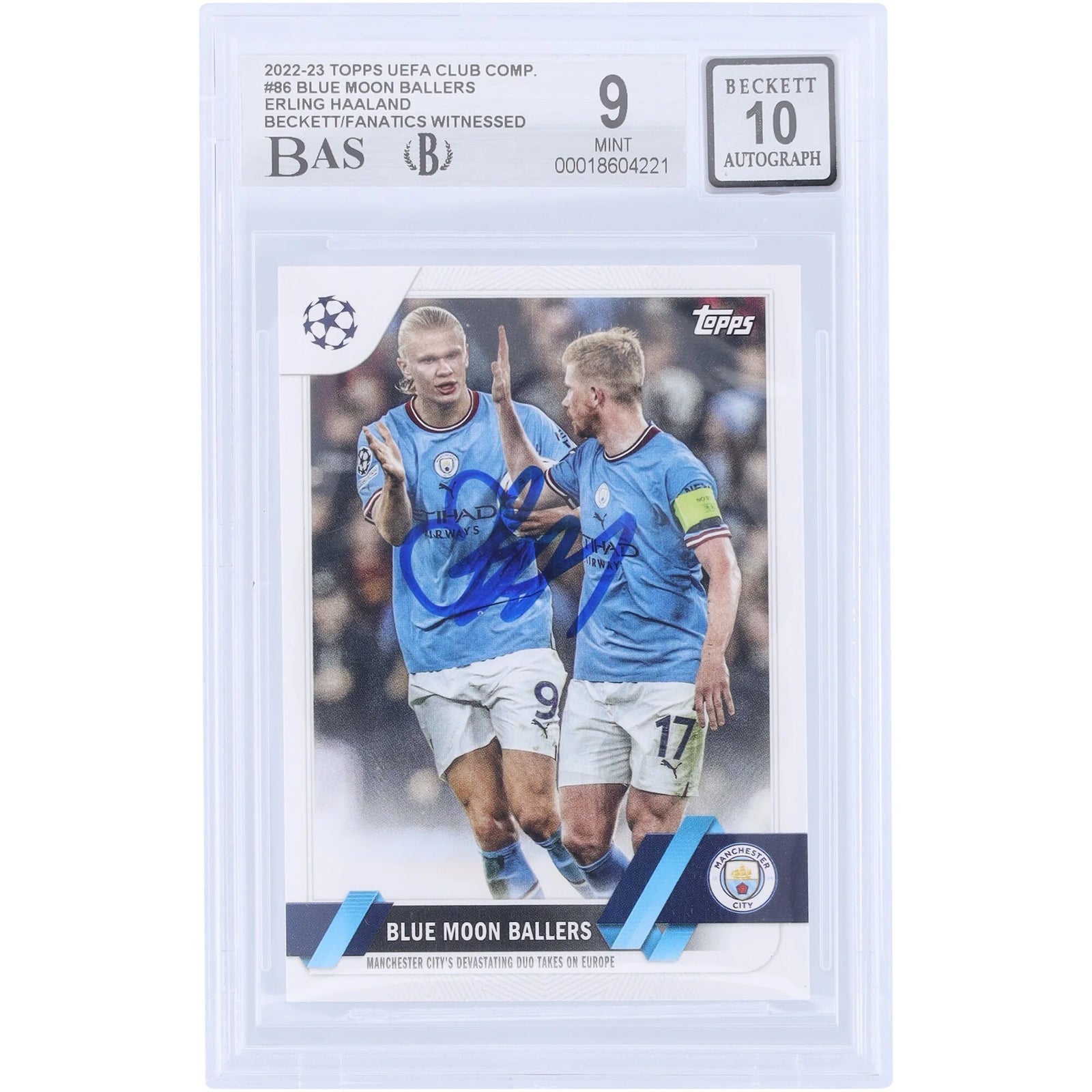 Erling Haaland Signed 2022-23 Topps UEFA Blue Moon Ballers #86 | Beckett Authenticated 9