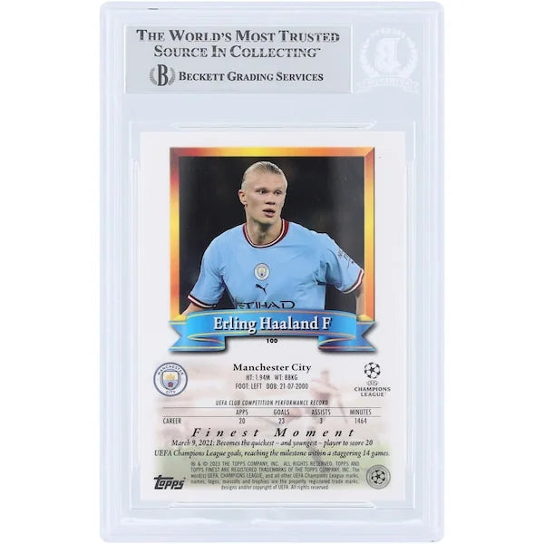 Erling Haaland Signed 2022-23 Topps Finest Flashback UEFA #100 | Beckett Authenticated