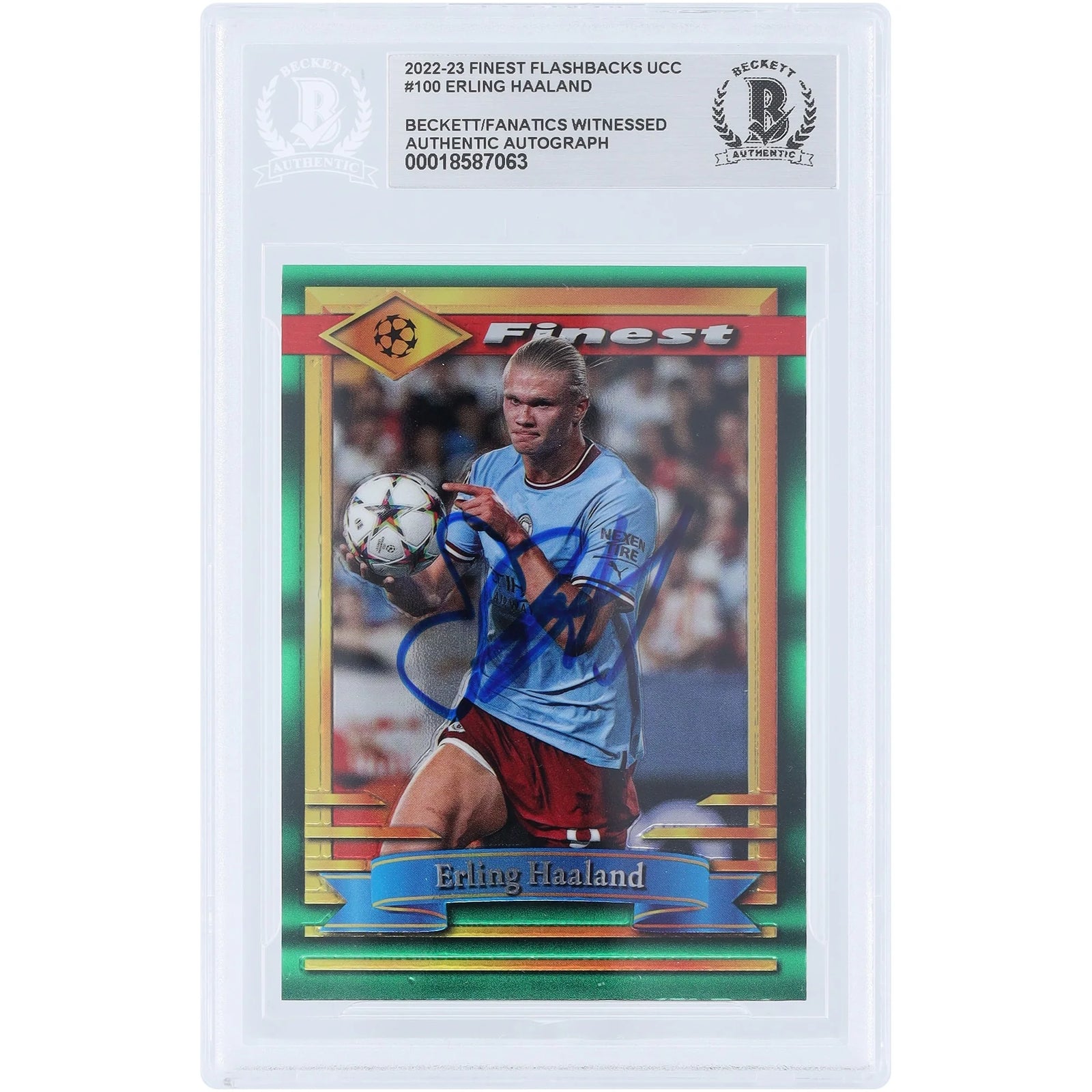 Erling Haaland Signed 2022-23 Topps Finest Flashback UEFA #100 | Beckett Authenticated