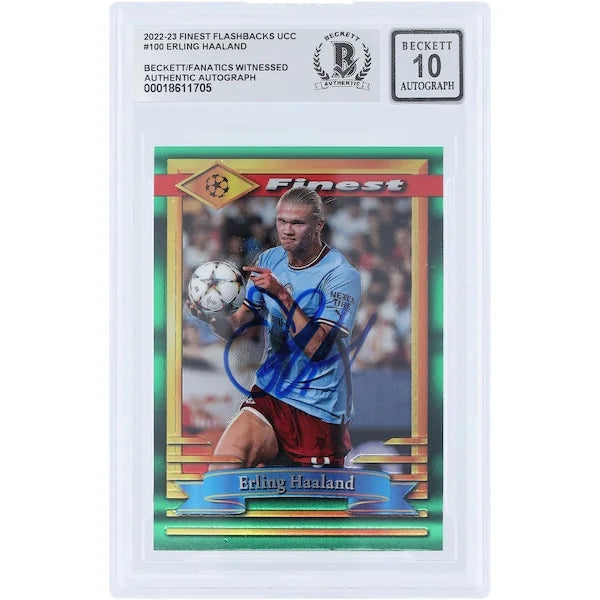 Erling Haaland Signed 2022-23 Topps Finest Flashback UEFA #100 | Beckett 10