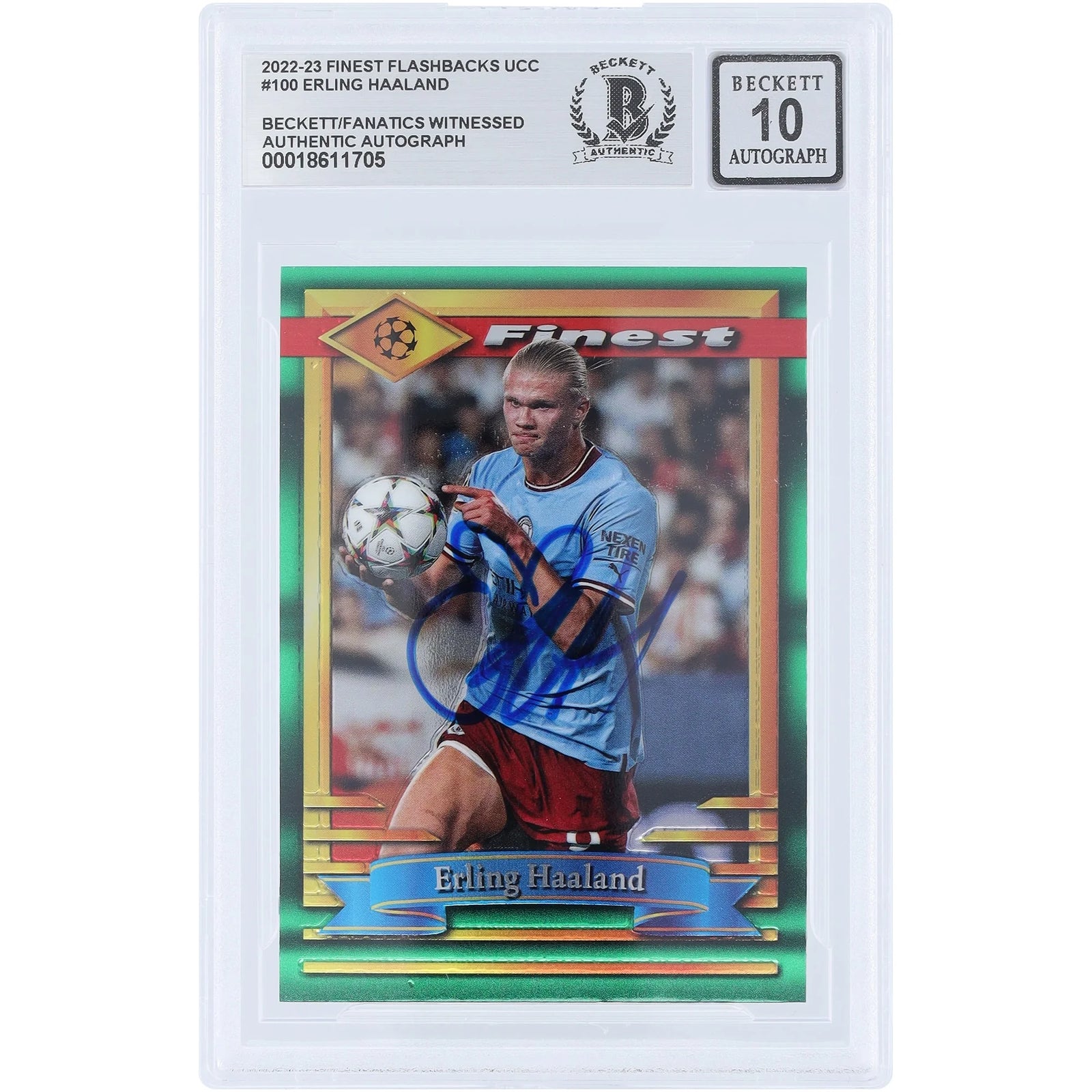 Erling Haaland Signed 2022-23 Topps Finest Flashback UEFA #100 | Beckett 10