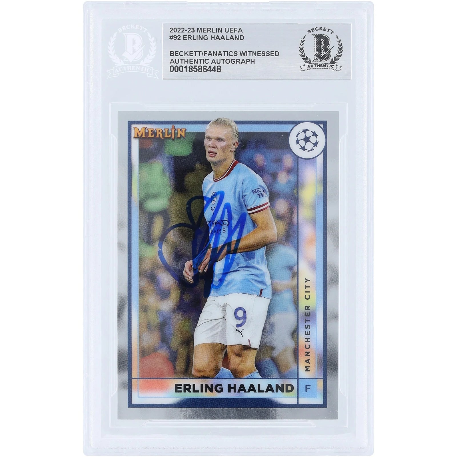 Erling Haaland Manchester City Autographed 2022-23 Topps Merlin UEFA #92 Beckett Fanatics Witnessed Authenticated Card - F2