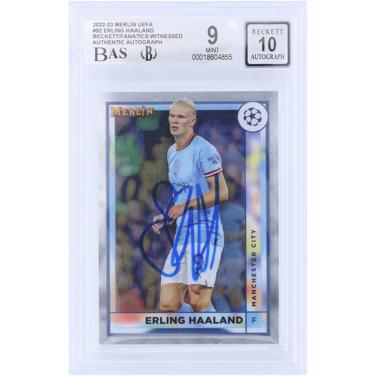 Erling Haaland Signed 2022-23 Topps Merlin UEFA #92 Card | Beckett Authenticated 9