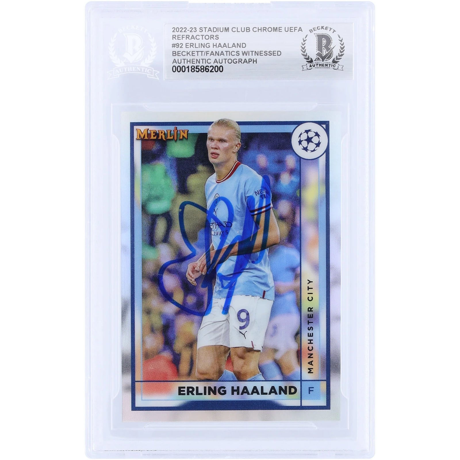 Erling Haaland Signed 2022-23 Topps Merlin UEFA Refractor #92 | Beckett Authenticated