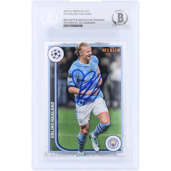 Erling Haaland Manchester City Autographed 2023-24 Topps Merlin UEFA #73 Beckett Fanatics Witnessed Authenticated Card - F2