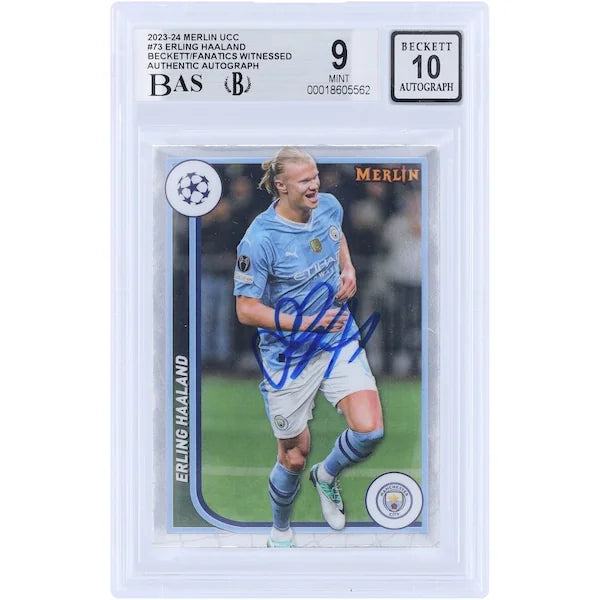 Erling Haaland Signed 2023-24 Topps Merlin UEFA #73 Card | Beckett 9