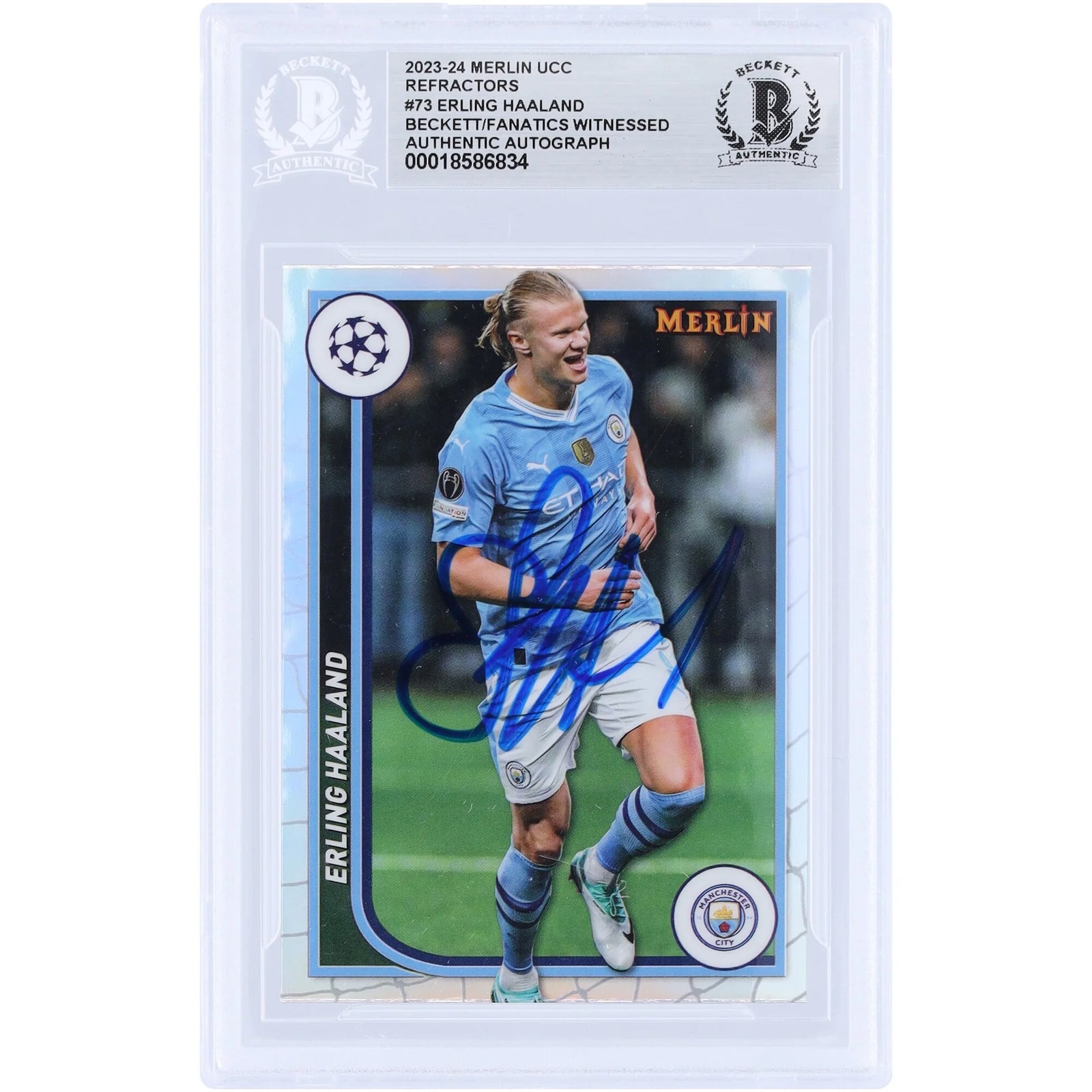 Erling Haaland Signed 2023-24 Topps Merlin UEFA Refractor #73 | Beckett Authenticated