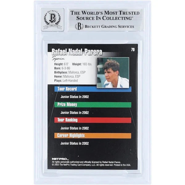 Rafael Nadal Signed 2003 NetPro #70 Rookie Card | Beckett Graded 10