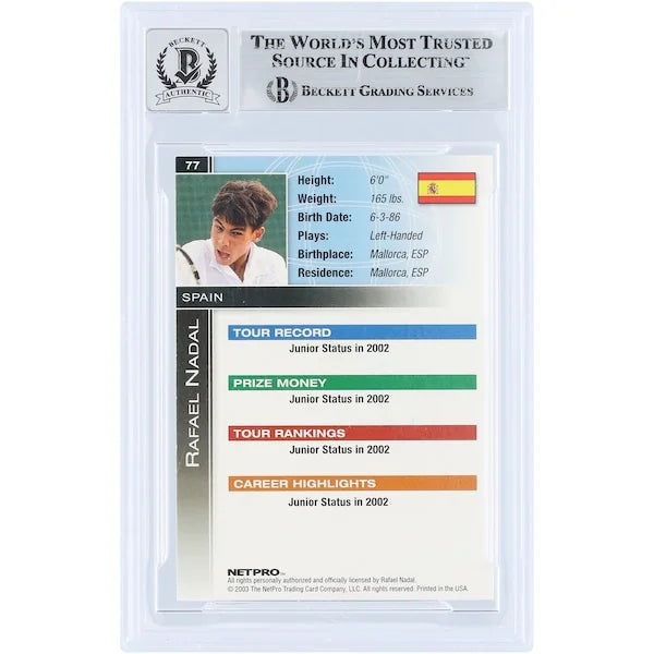 Rafael Nadal Signed 2003 NetPro International Series #77 Rookie Card | Beckett 10