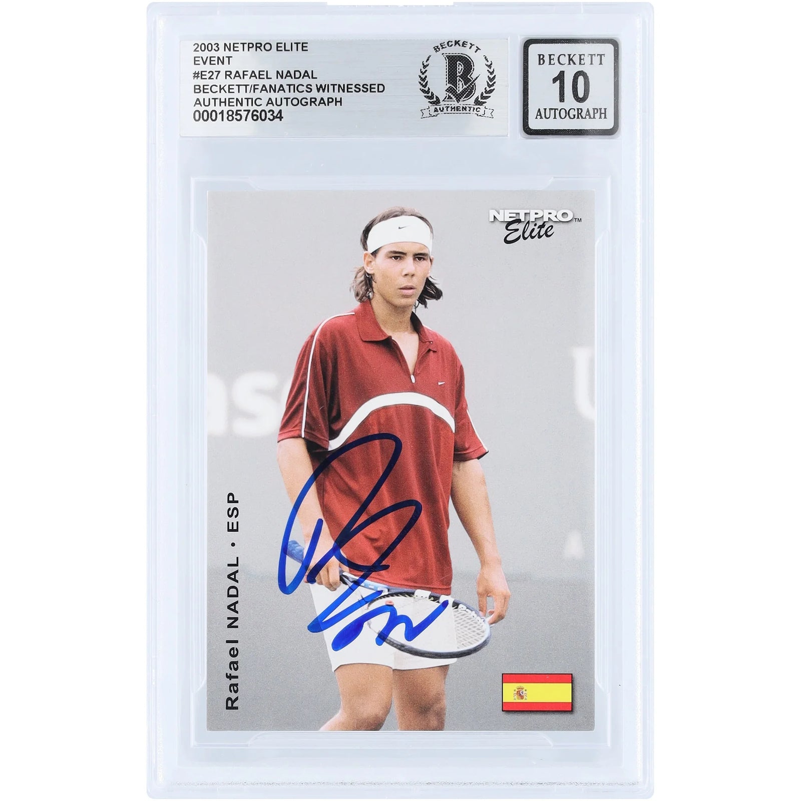 Rafael Nadal Signed 2003 NetPro Elite Event #E27 Rookie Card | Beckett Graded 10