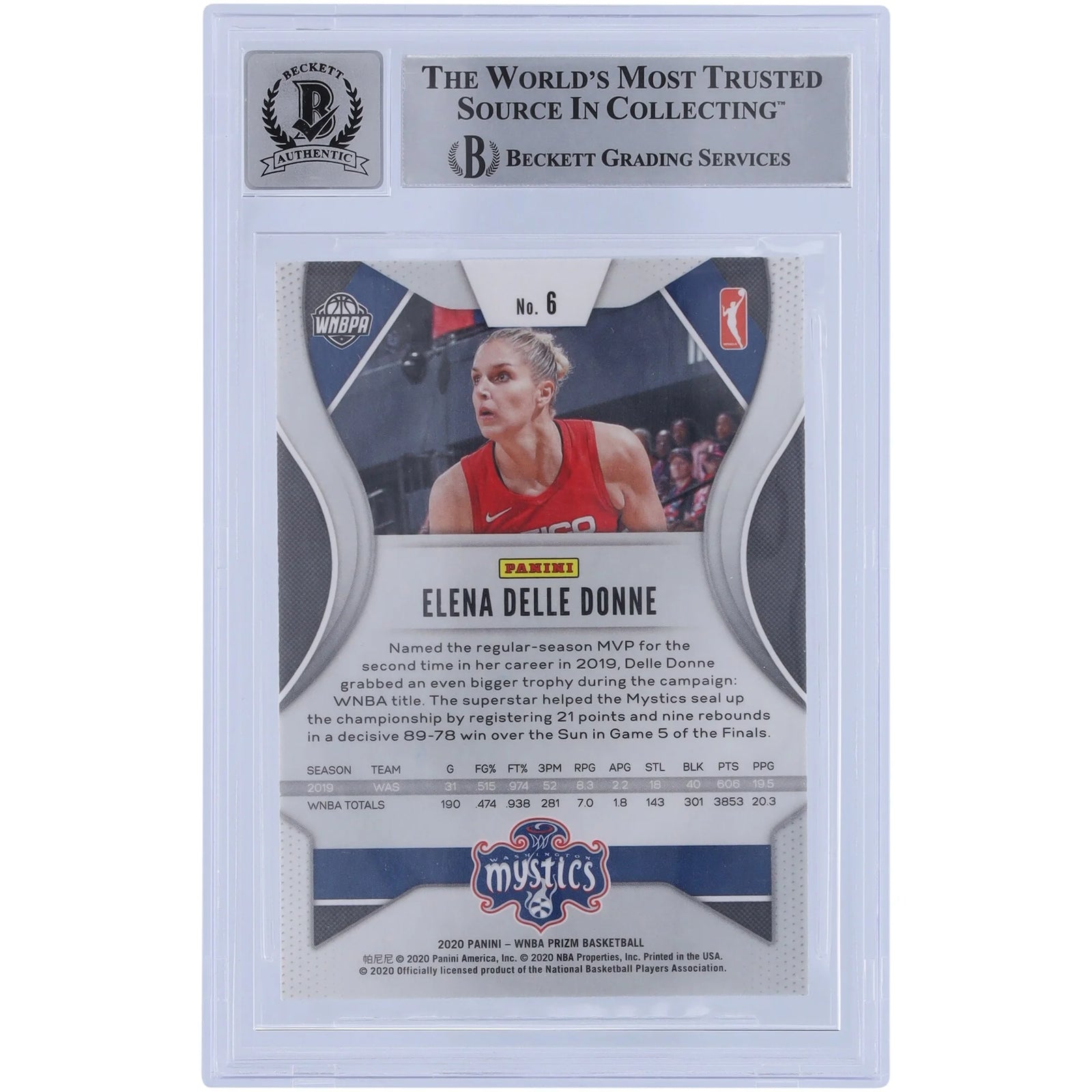 Elena Delle Donne Signed 2020 Panini Prizm #6 Card | BGS 10