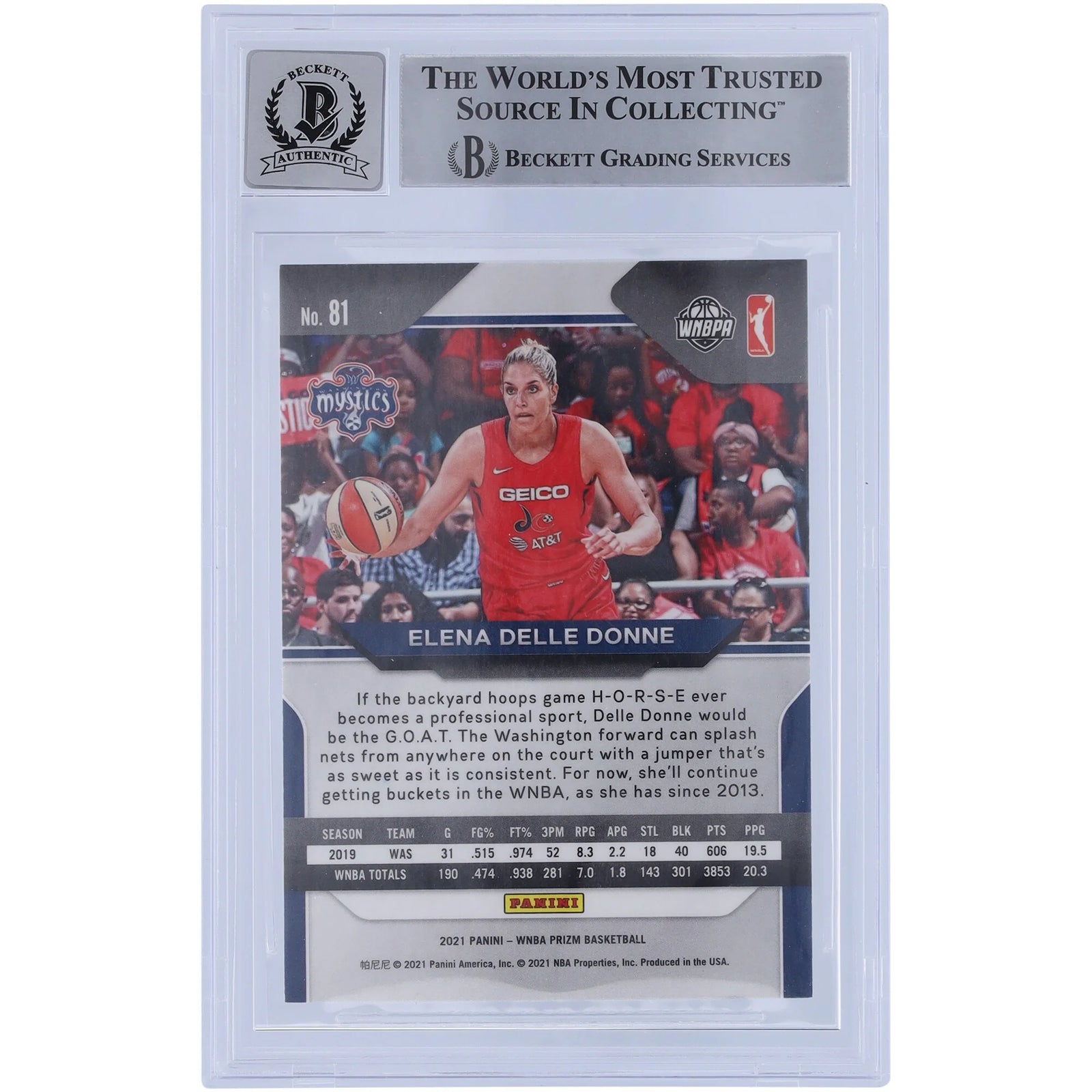 Elena Delle Donne Signed 2021 Panini Prizm #81 Card | BGS 10 Autograph