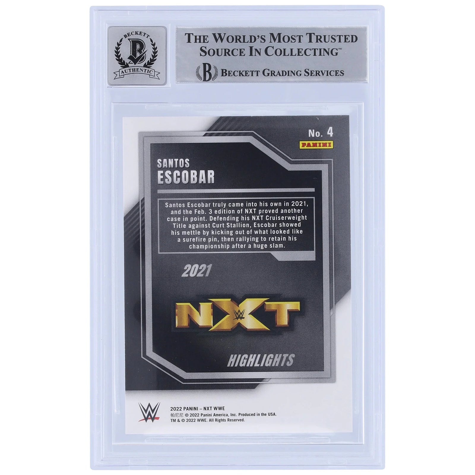 Santos Escobar Signed 2022 Panini NXT Highlights #1 | Beckett 10