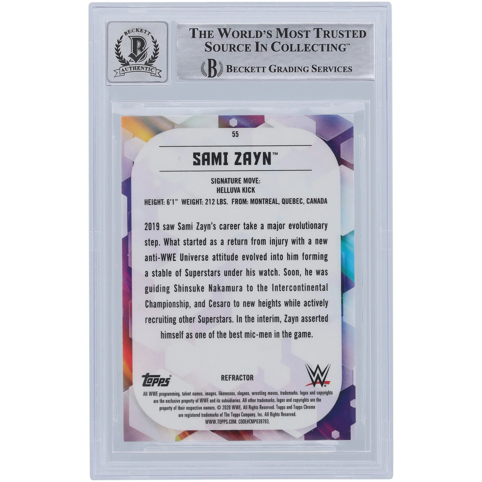 Sami Zayn Signed 2020 Topps Chrome Refractors #55 | Beckett 10