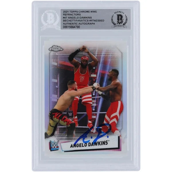 Angelo Dawkins WWE Autographed 2021 Topps Chrome Refractors #47 Beckett Fanatics Witnessed Authenticated Card - F2