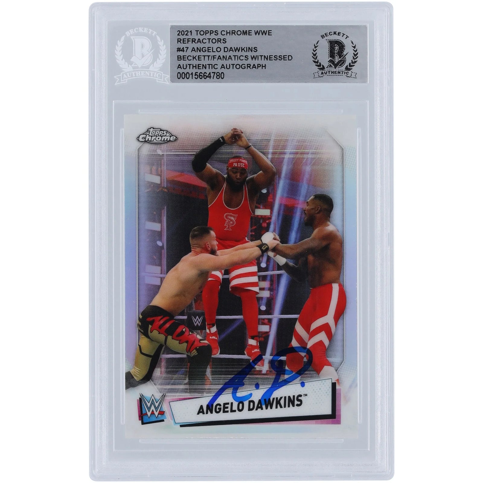 Angelo Dawkins WWE Autographed 2021 Topps Chrome Refractors #47 Beckett Fanatics Witnessed Authenticated Card - F2