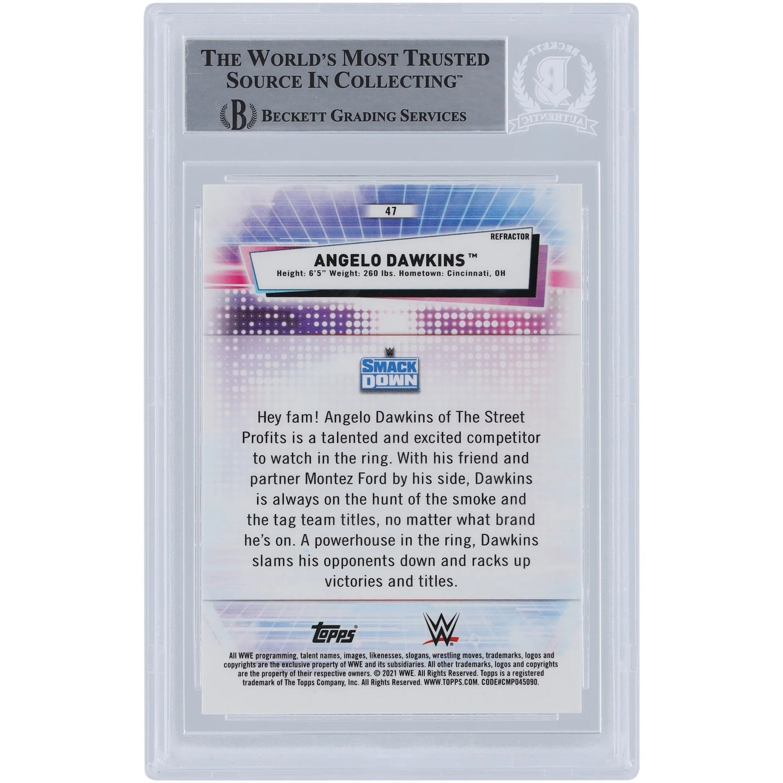 Angelo Dawkins WWE Autographed 2021 Topps Chrome Refractors #47 Beckett Fanatics Witnessed Authenticated Card - F2