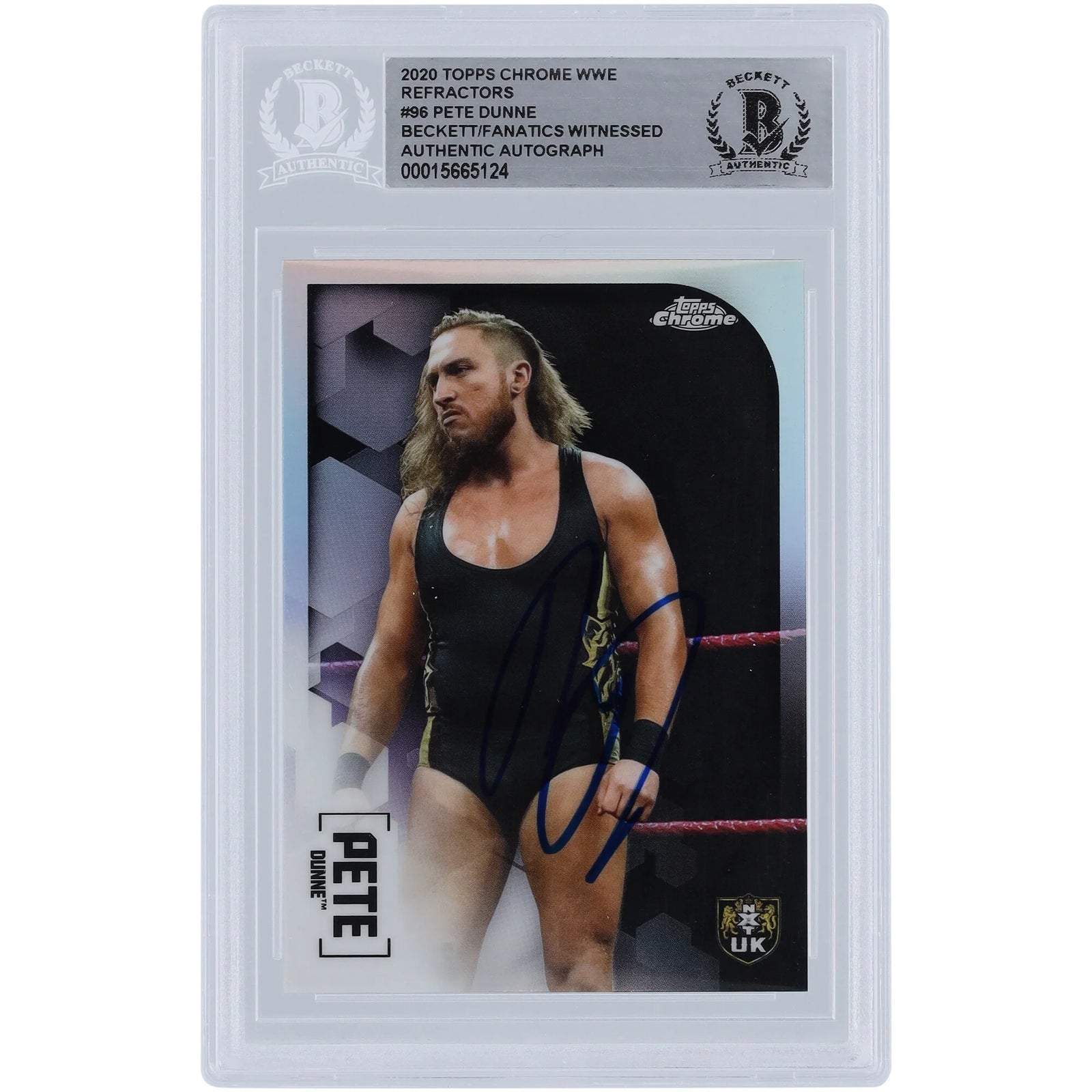 Pete Dunne WWE Autographed 2020 Topps Chrome Refractors #96 Beckett Fanatics Witnessed Authenticated Card - F2