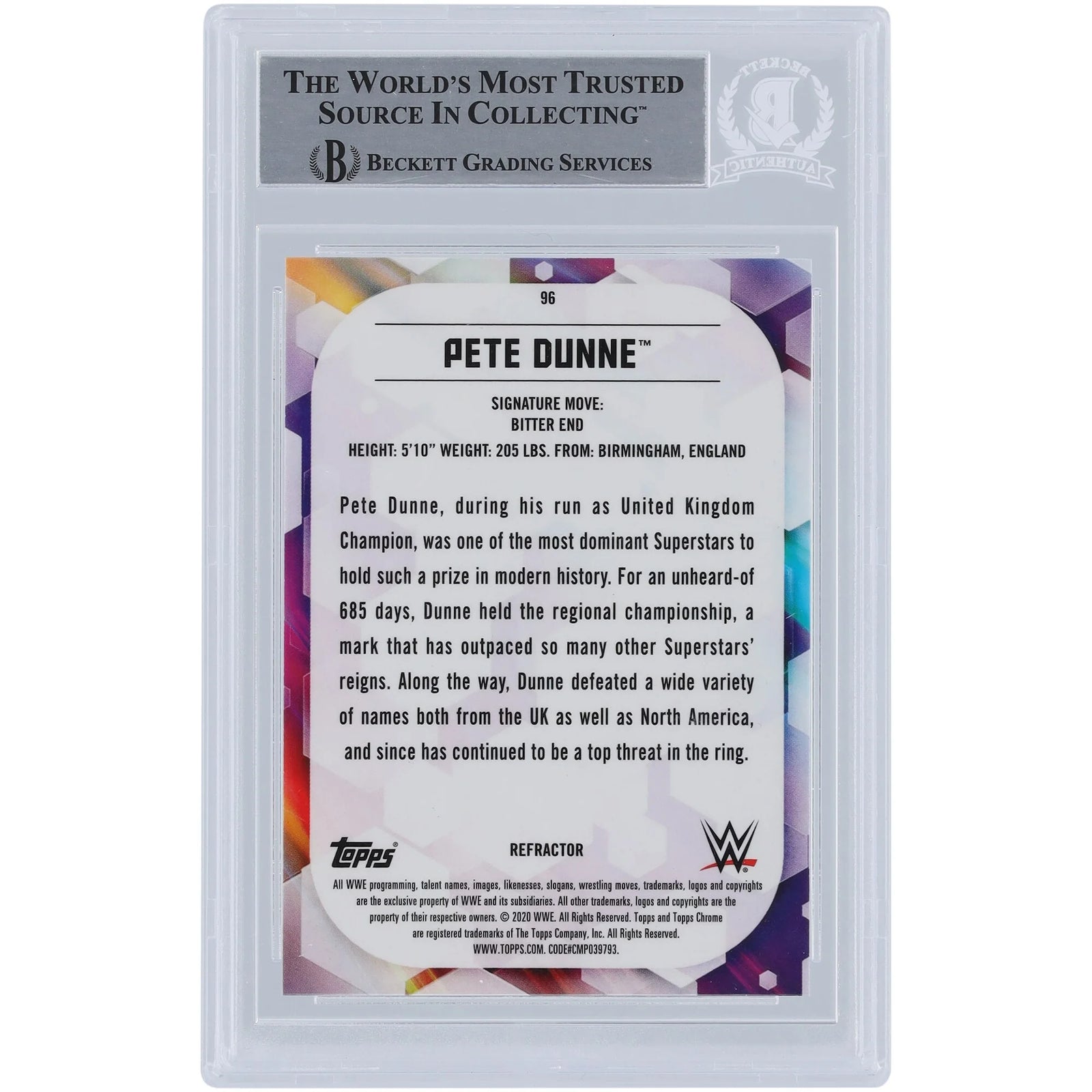 Pete Dunne WWE Autographed 2020 Topps Chrome Refractors #96 Beckett Fanatics Witnessed Authenticated Card - F2
