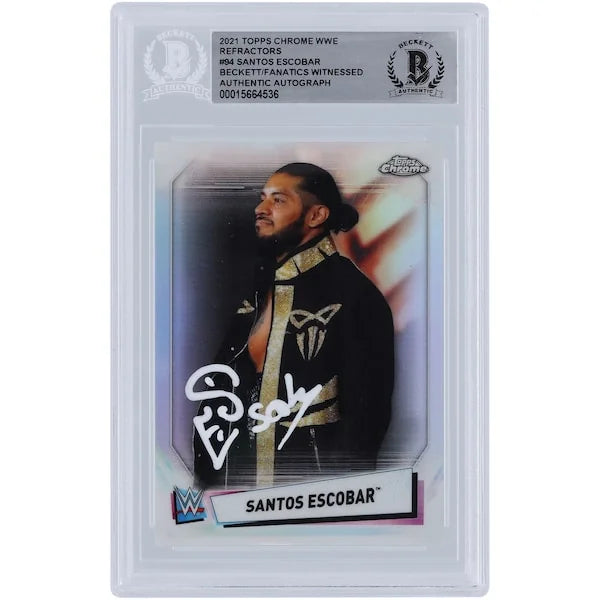 Santos Escobar WWE Autographed 2021 Topps Finest Refractors #95 Beckett Fanatics Witnessed Authenticated Card - F2