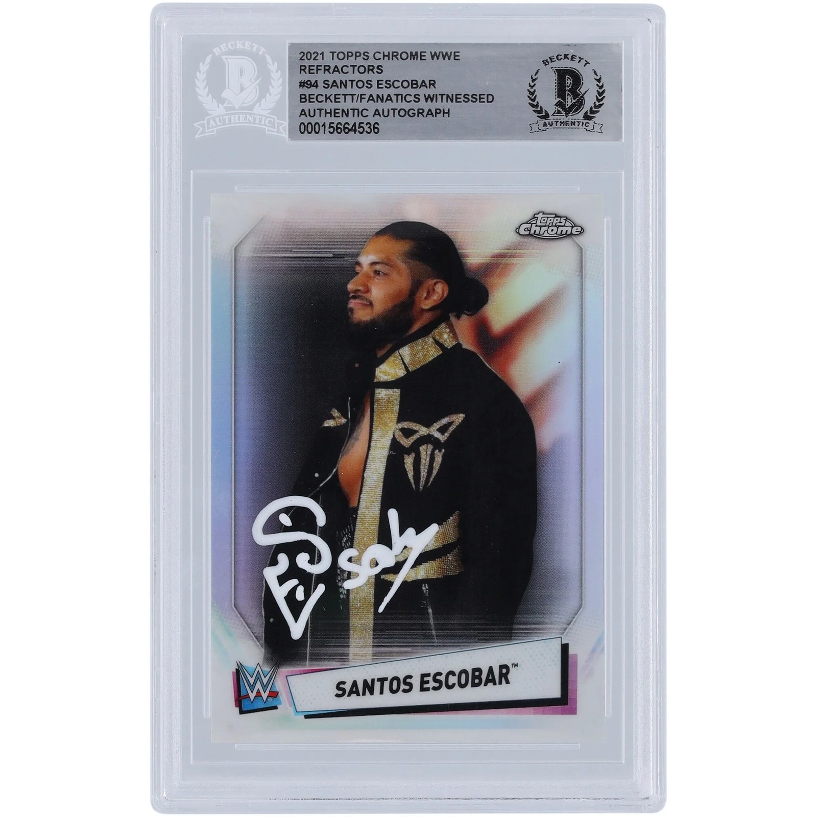 Santos Escobar WWE Autographed 2021 Topps Finest Refractors #95 Beckett Fanatics Witnessed Authenticated Card - F2