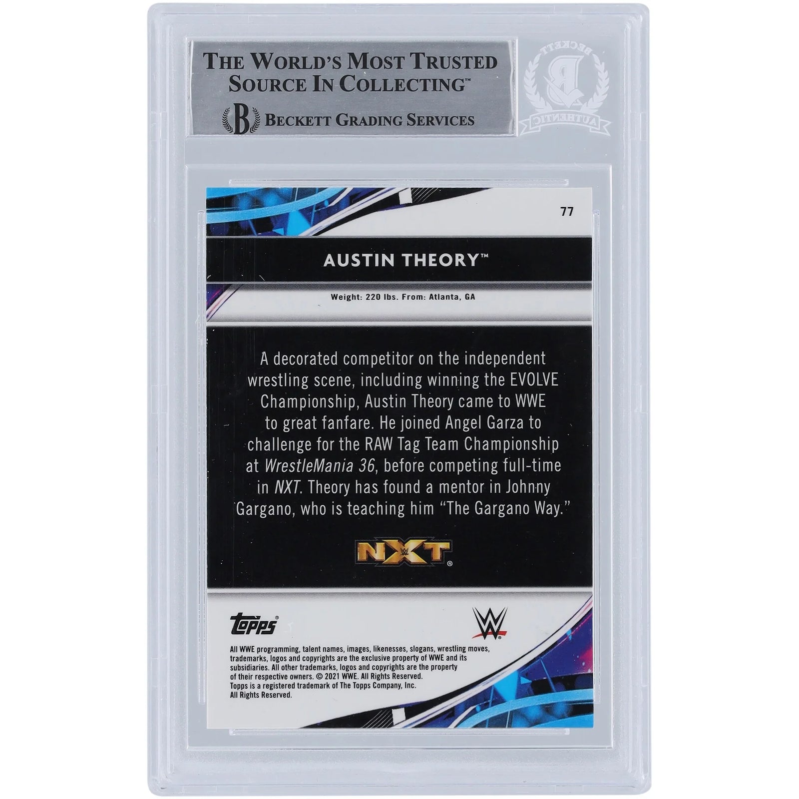 Austin Theory Signed 2021 Topps Finest Black Ink Card #77 | Beckett Authenticated