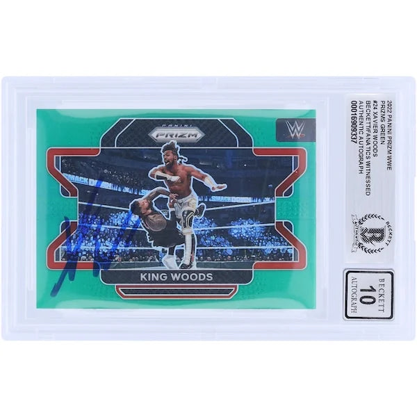 King Woods Signed 2022 Panini Prizm Green Prizm #24 | Beckett 10