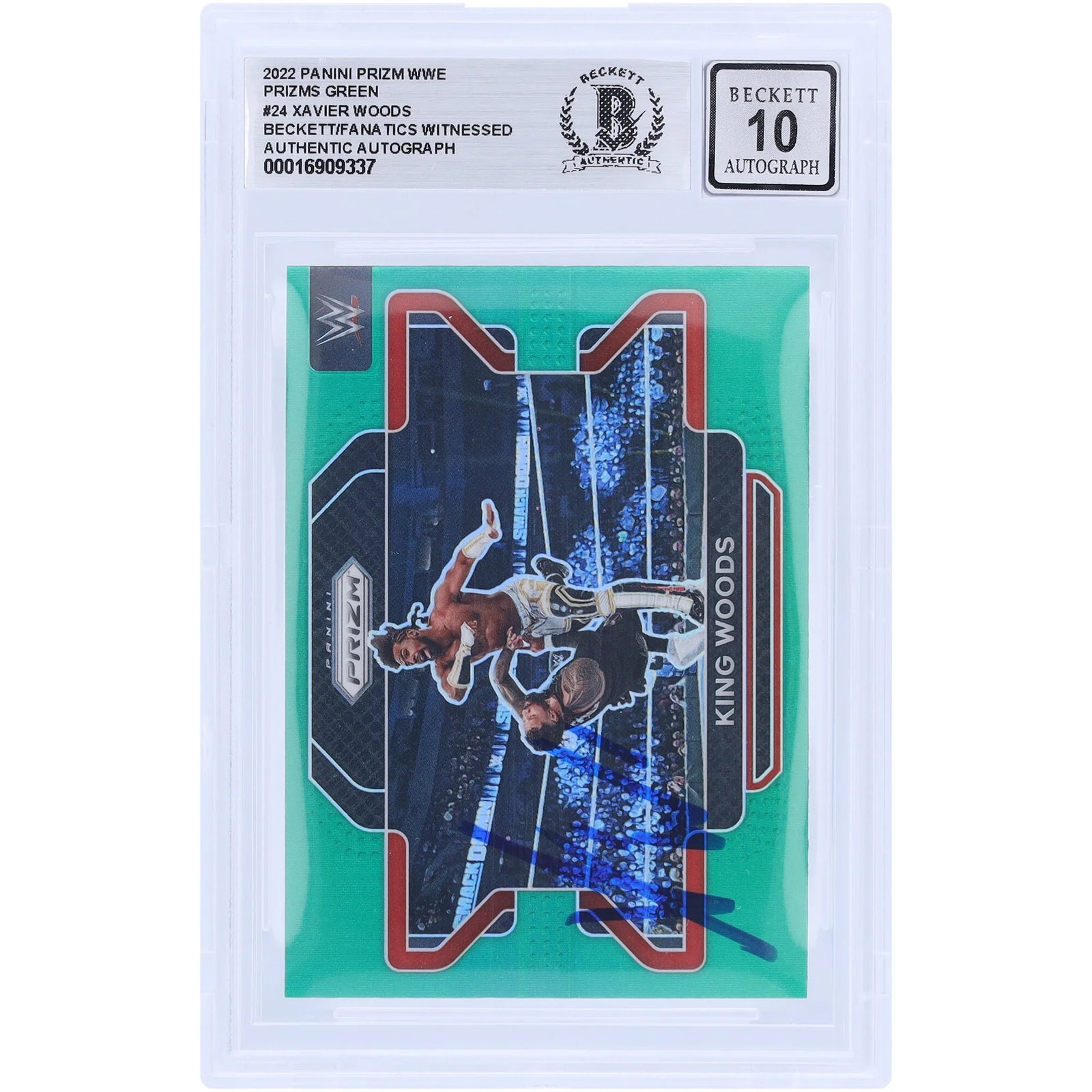 King Woods Signed 2022 Panini Prizm Green Prizm #24 | Beckett 10