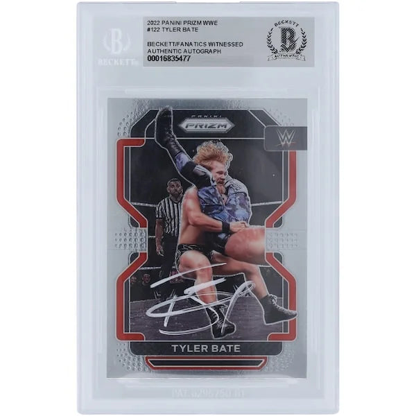 Tyler Bate WWE Autographed 2022 Panini Prizm White Ink #122 Beckett Fanatics Witnessed Authenticated Card - F2