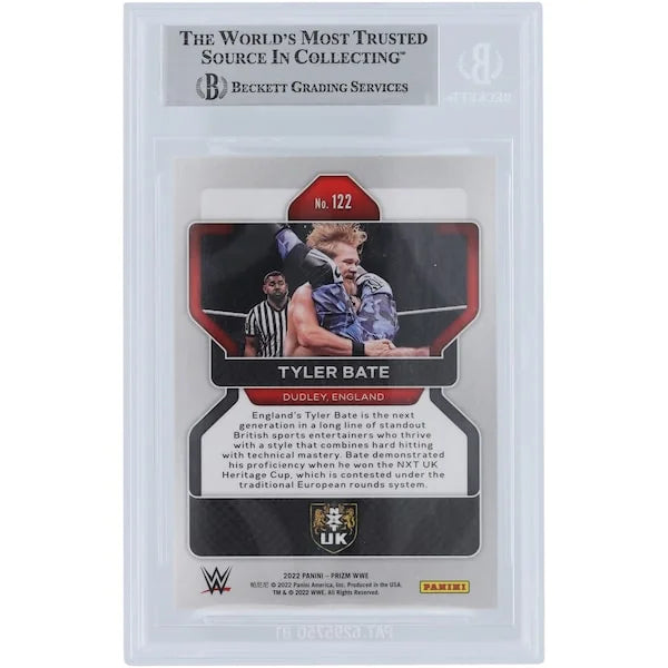 Tyler Bate WWE Autographed 2022 Panini Prizm White Ink #122 Beckett Fanatics Witnessed Authenticated Card - F2