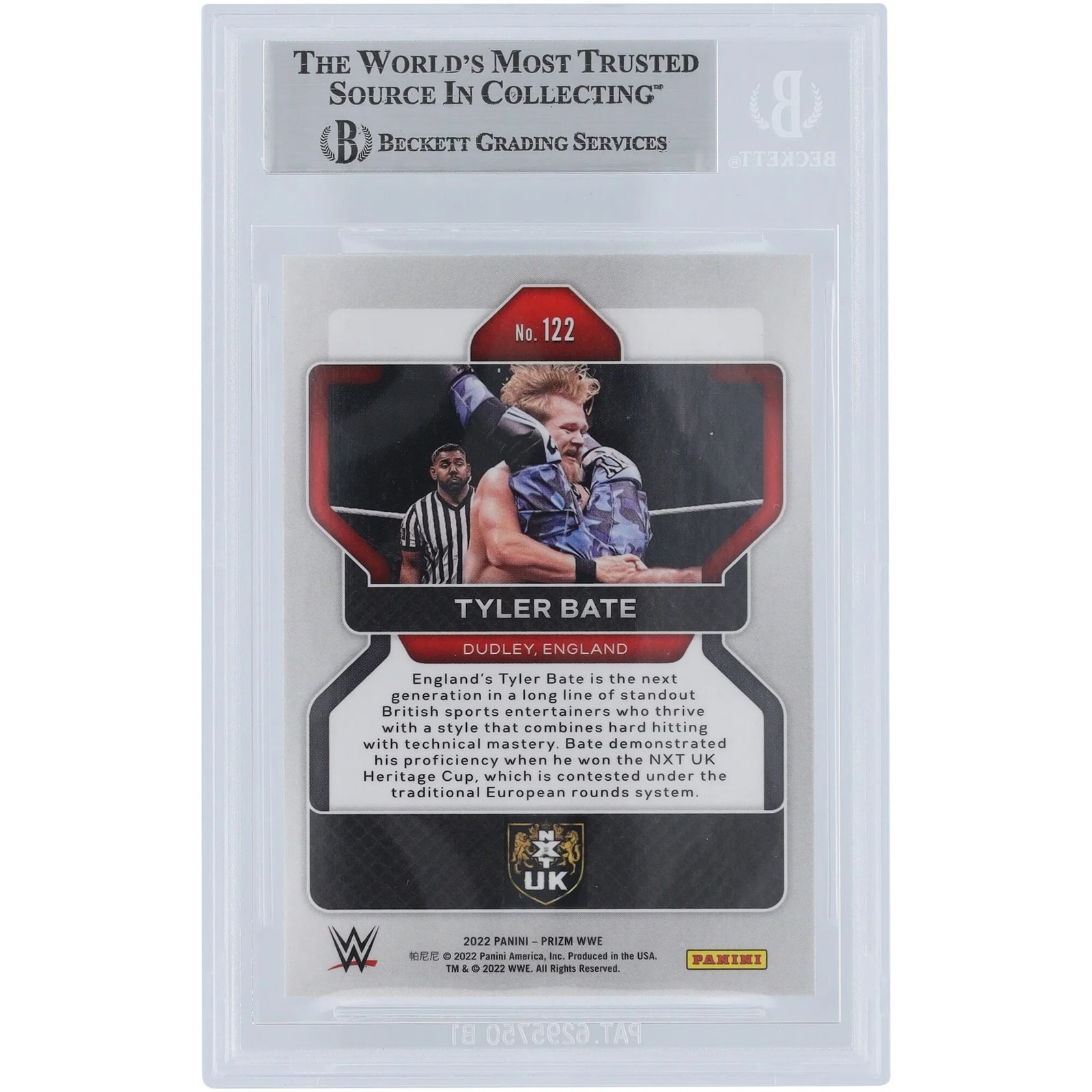 Tyler Bate WWE Autographed 2022 Panini Prizm White Ink #122 Beckett Fanatics Witnessed Authenticated Card - F2