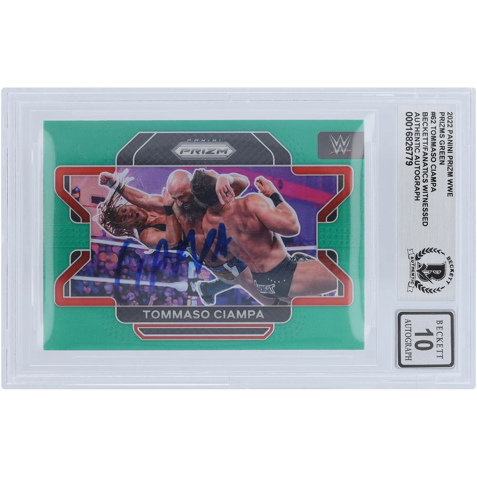 Tommaso Ciampa Signed 2022 Panini Prizm Green Prizm #62 | Beckett 10