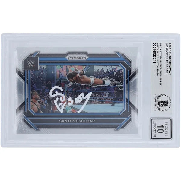 Santos Escobar WWE Autographed 2023 Panini Prizm White Ink #59 Beckett Fanatics Witnessed Authenticated 10 Card - F2