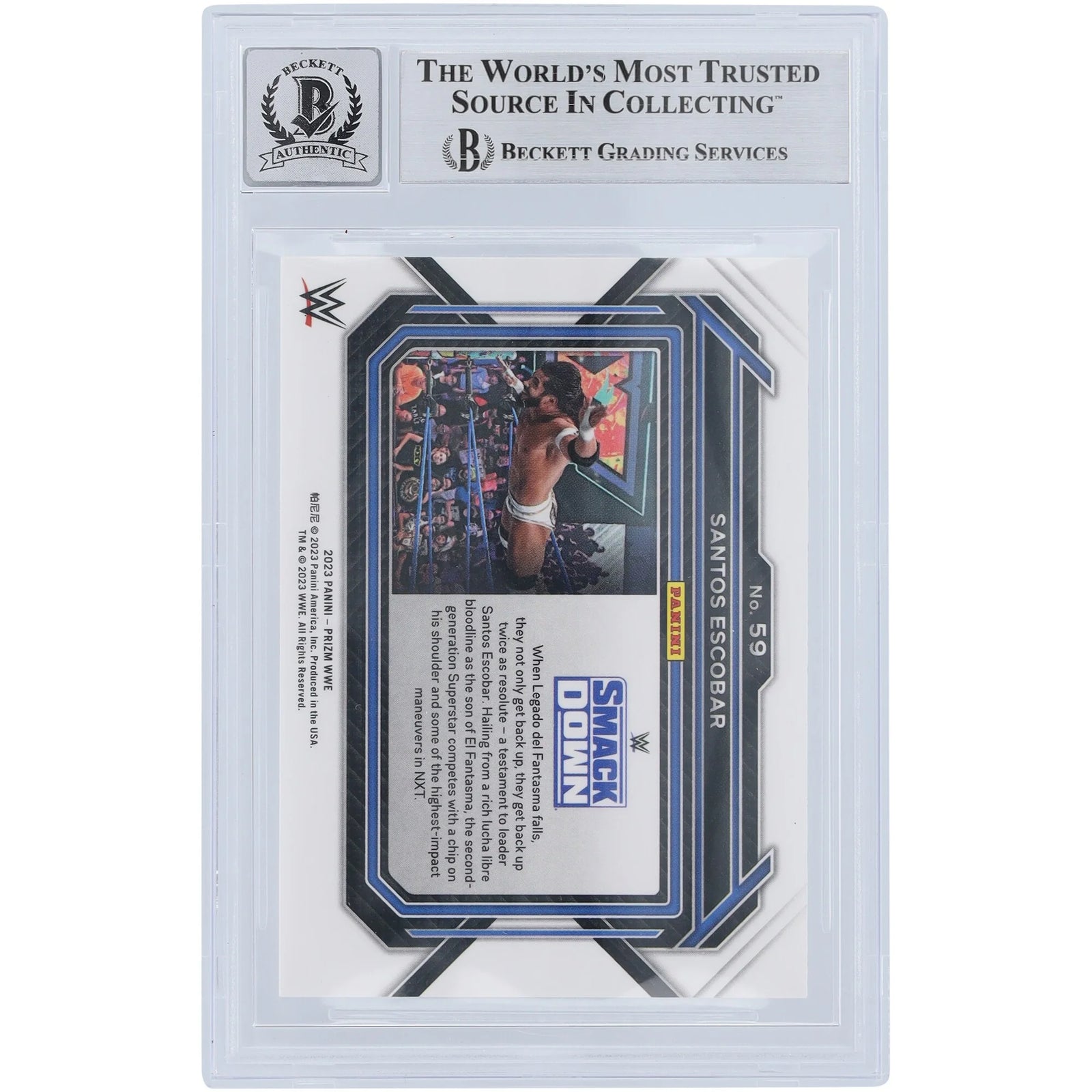 Santos Escobar WWE Autographed 2023 Panini Prizm White Ink #59 Beckett Fanatics Witnessed Authenticated 10 Card - F2