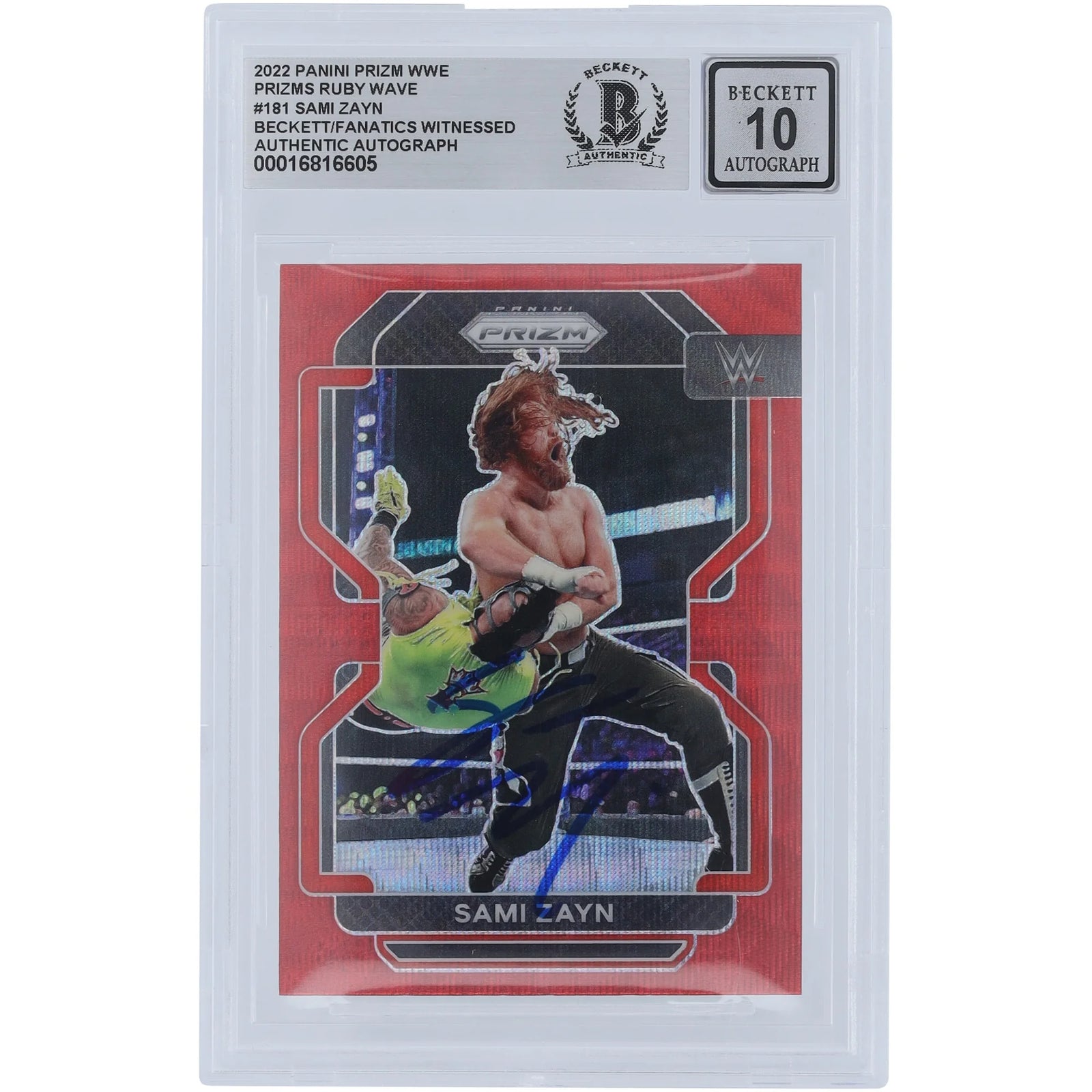Sami Zayn Signed 2022 Panini Prizm Ruby Wave #181 | Graded 10