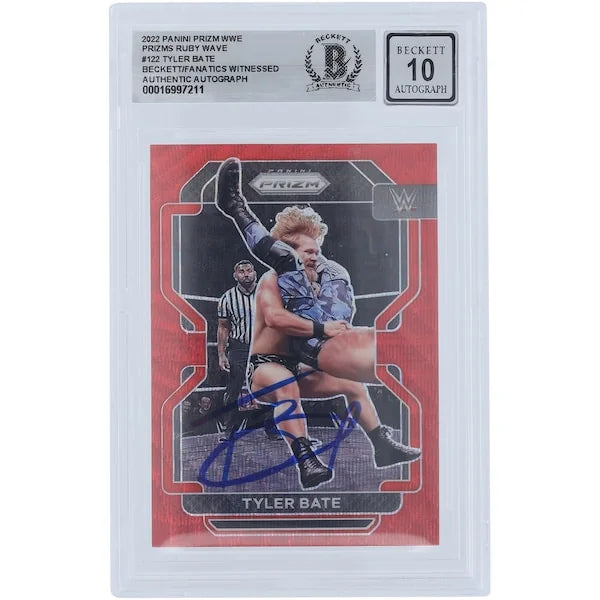 Tyler Bate Signed 2022 Panini Prizm Ruby Wave Card #122 | Beckett 10