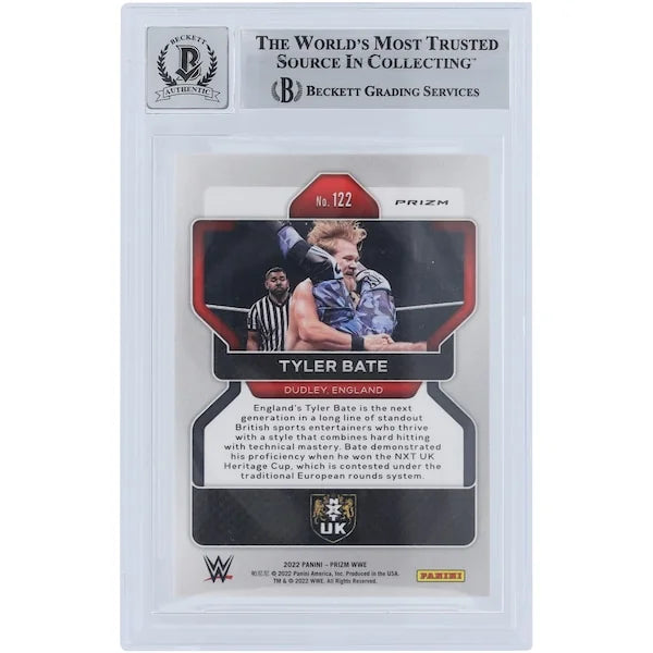 Tyler Bate Signed 2022 Panini Prizm Ruby Wave Card #122 | Beckett 10