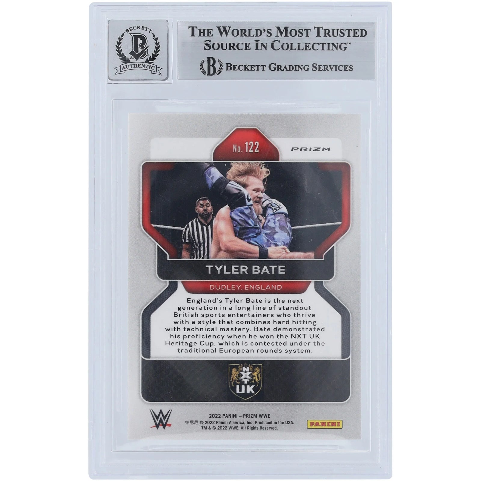 Tyler Bate Signed 2022 Panini Prizm Ruby Wave Card #122 | Beckett 10
