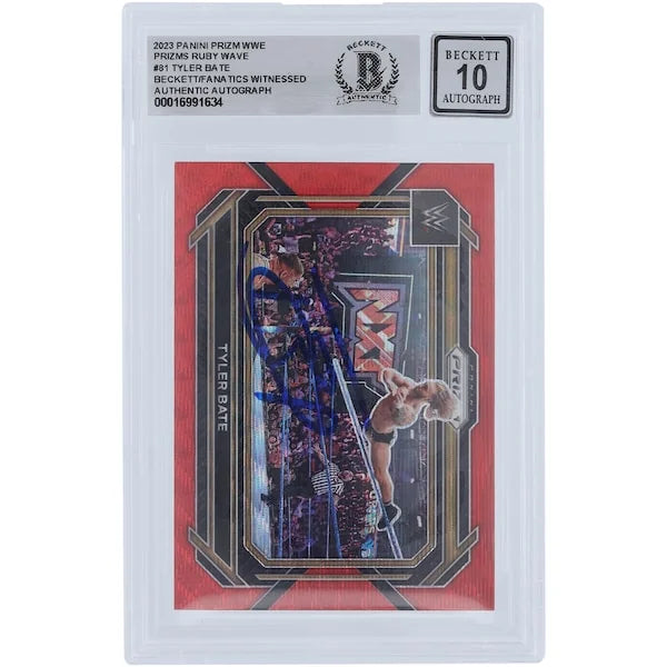 Tyler Bate Signed 2023 Panini Prizm Ruby Wave #81 | Graded 10