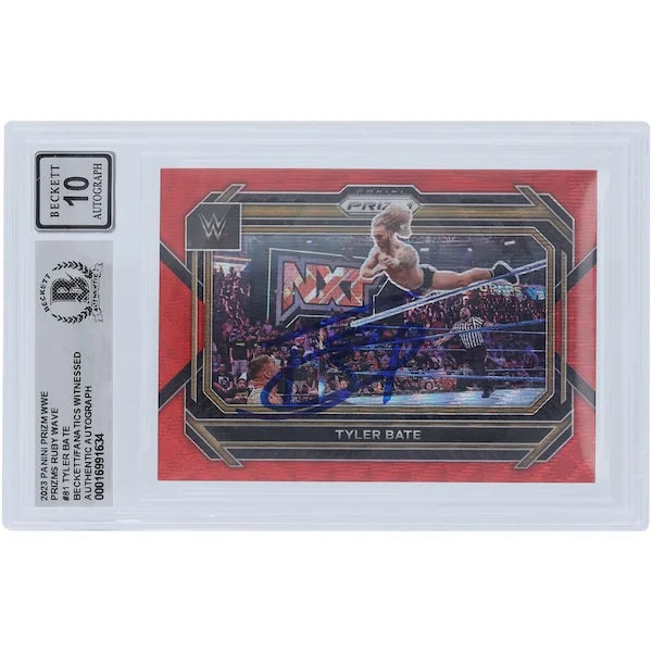 Tyler Bate Signed 2023 Panini Prizm Ruby Wave #81 | Graded 10