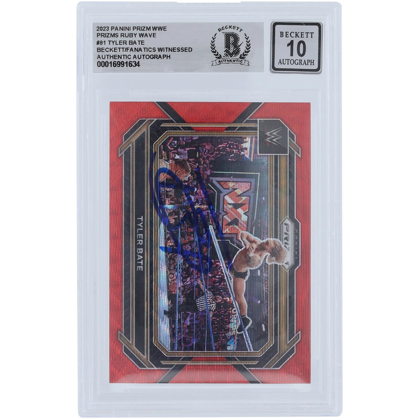 Tyler Bate Signed 2023 Panini Prizm Ruby Wave #81 | Graded 10