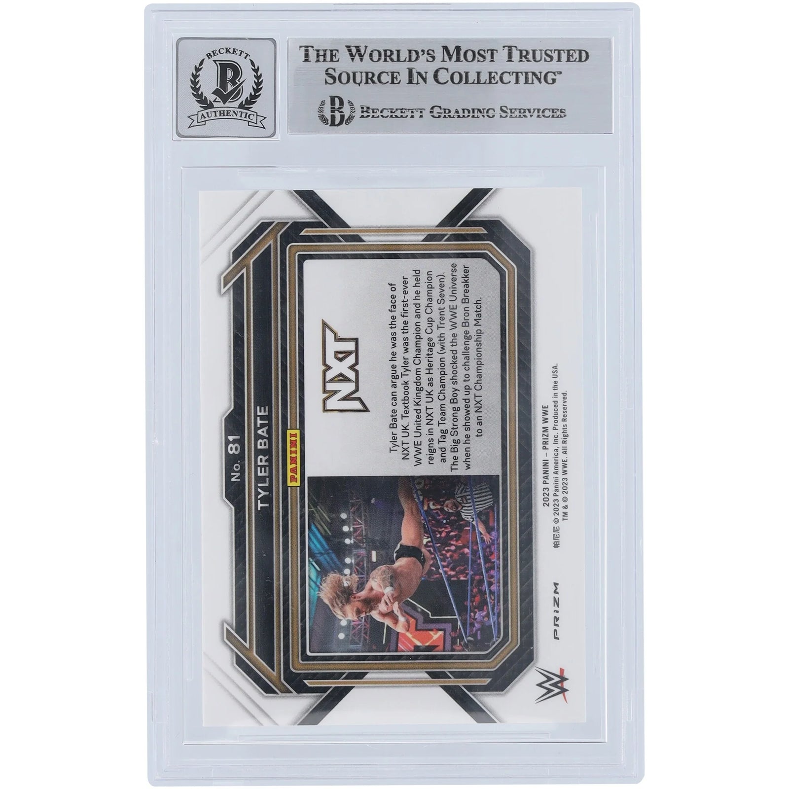 Tyler Bate Signed 2023 Panini Prizm Ruby Wave #81 | Graded 10