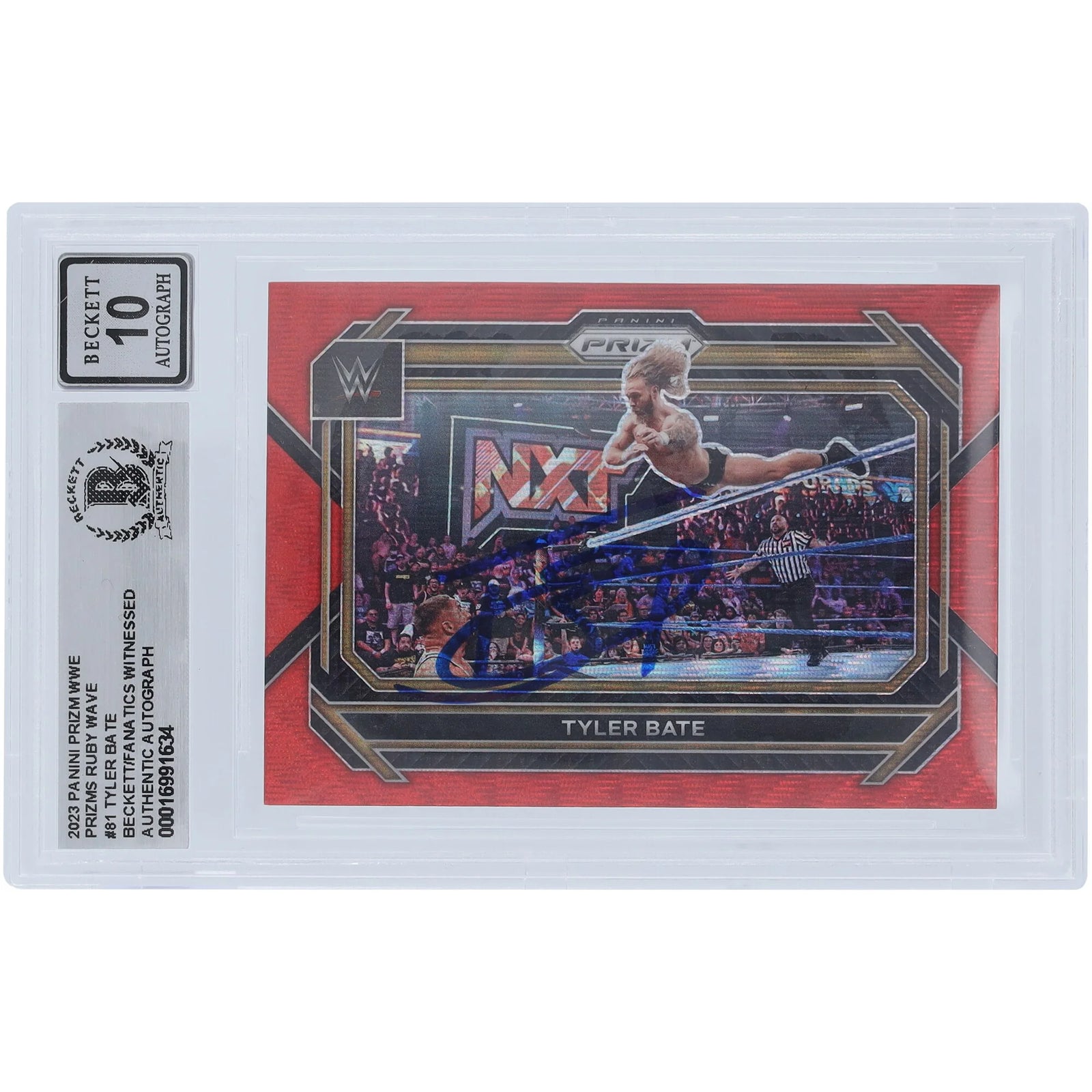 Tyler Bate Signed 2023 Panini Prizm Ruby Wave #81 | Graded 10