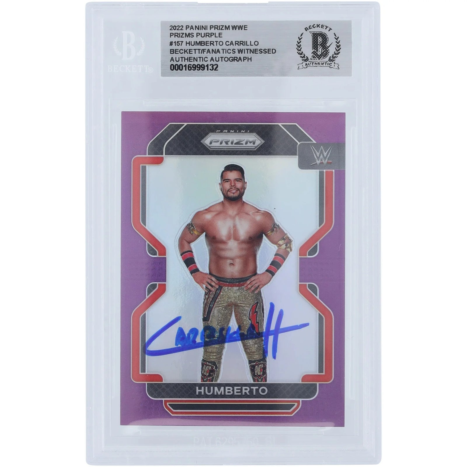 Humberto Carrillo Signed 2022 Panini Prizm Purple Card #157 | Beckett Witnessed