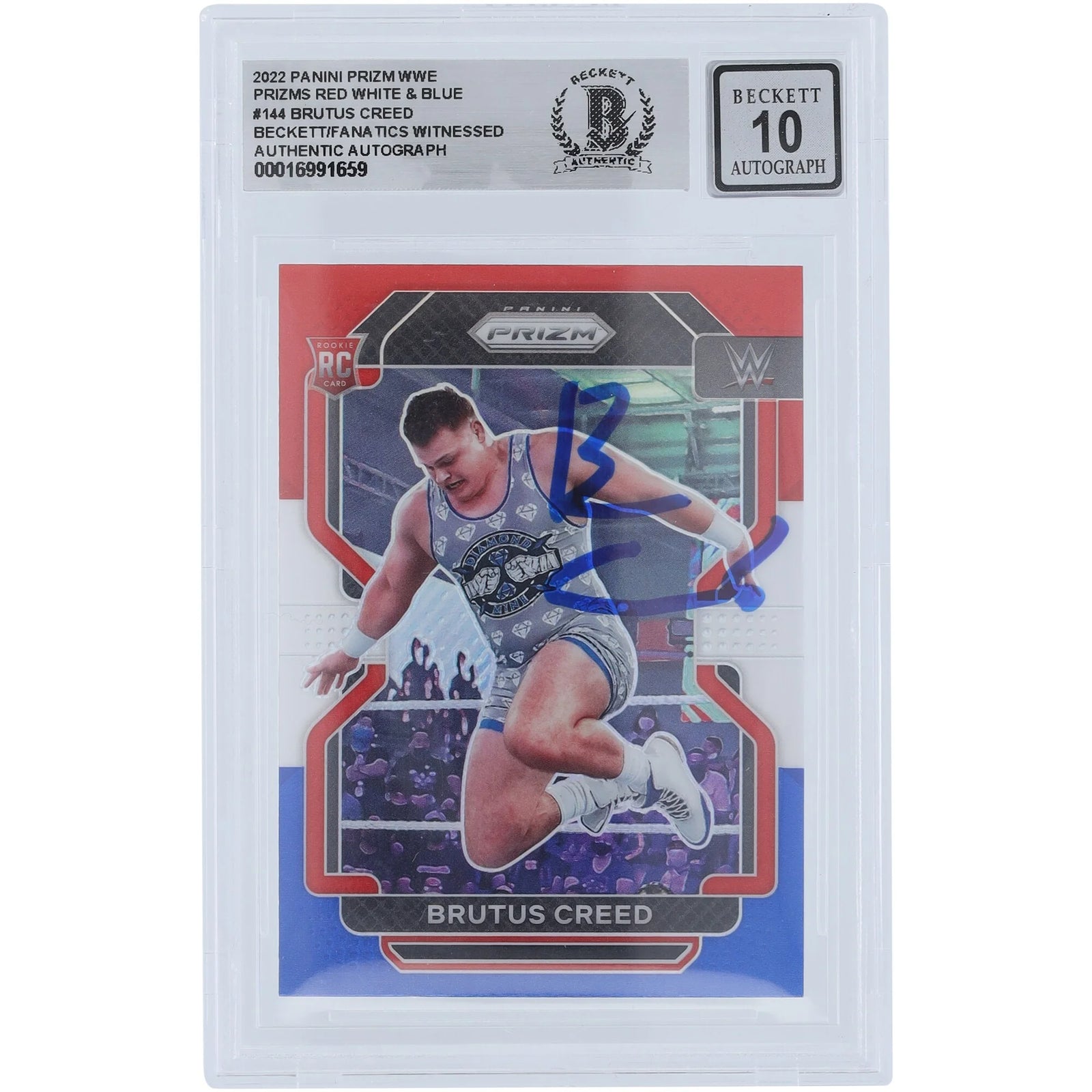 Brutus Creed Signed 2022 Panini Prizm Red White & Blue Rookie Card #144 | Graded 10
