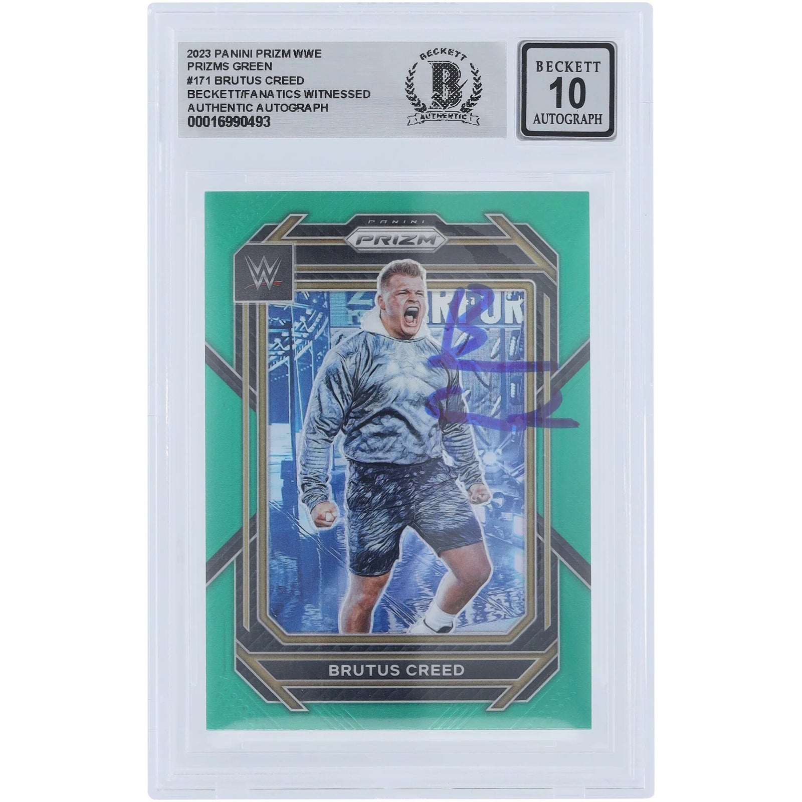 Brutus Creed Signed 2023 Panini Prizm Green Prizm #171 | Beckett 10